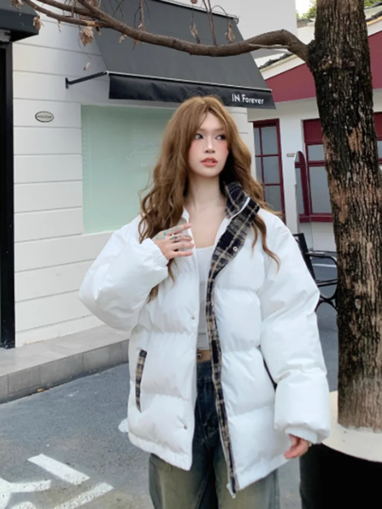 Zoki خمر الشارع الشهير Y2K سترات المرأة الأمريكية منقوشة المرقعة الشتاء منتفخ معطف Harajuku فضفاض الهيب هوب Bf سترة طويلة الأكمام #4