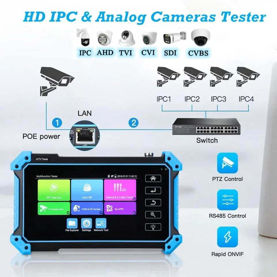 Best CCTV IP Camera Tester 8MP AHD CVI TVI CVBS IP Camera Test Display Video Monitor 5.4 Inch IPS Touch Screen IPC Tester Tool