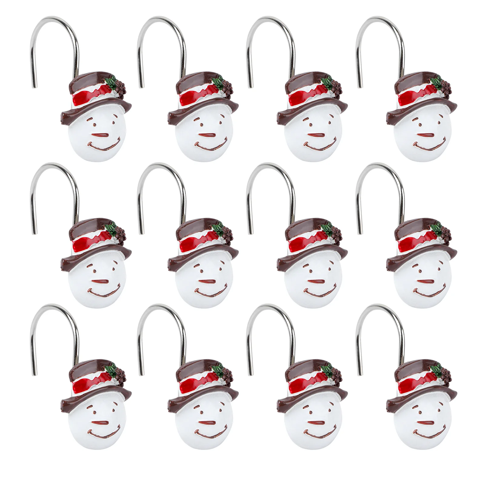 

12 Pcs Hook up Xmas Tree Snowmen Hanger Bathroom Christmas Decor Shower Curtain Hooks Snowman Rings Velvet Hangers Black Rod