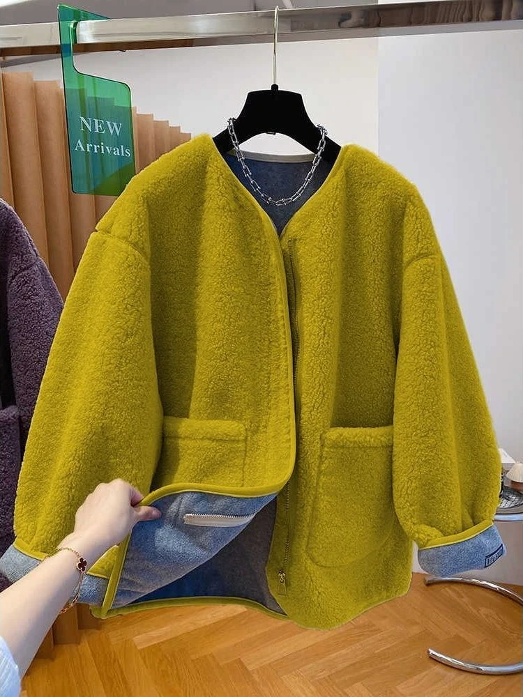 Lamb's Wool Loose Premium Lazy Coat Thicked Elegant Moda Slim Outwears All-match Korea Chic Minority Vintage Veste Femme