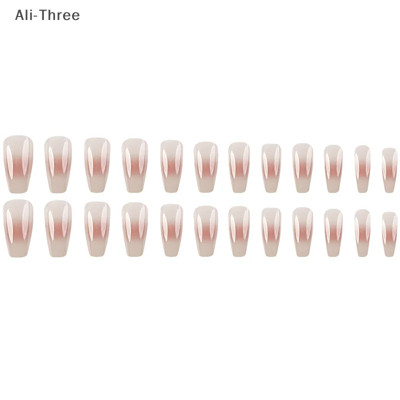 24 قطعة من الأظافر الوردية المزيفة اضغط على تصميمات الأظافر نصائح فنية طويلة ملصقات عصا كاذبة مجموعة قابلة لإعادة الاستخدام من الأكريليك الاصطناعي #6