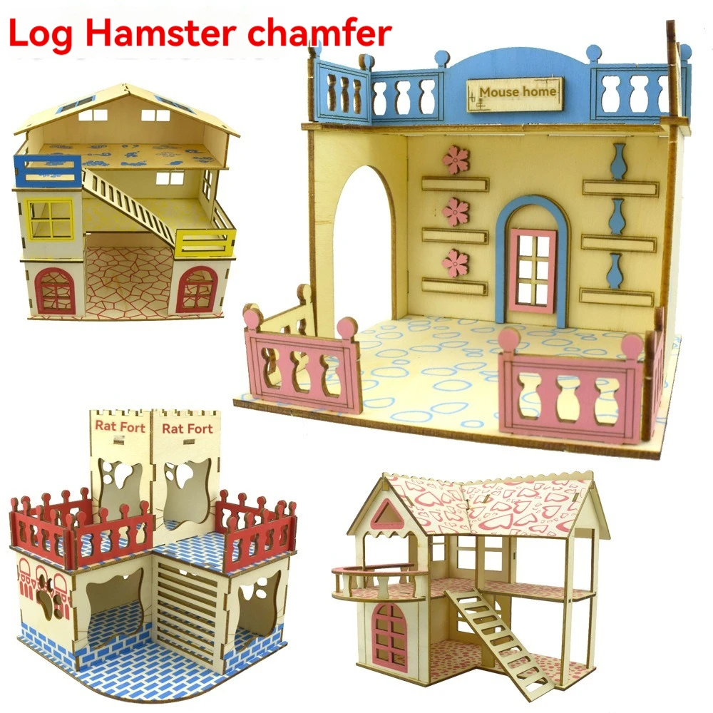 Wooden Hamster House Large 3-Tier Transformation Castle With Open Villa Design Small Pet Climbing Frame With Stairs For Hamsters