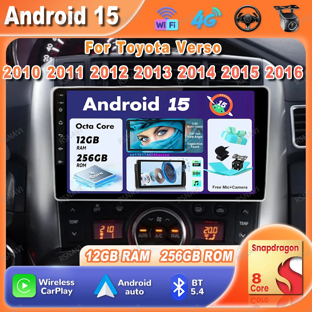 

Android 15 Car Radio For Toyota Verso 2010-2014 2015 2016 Head Unit Stereo 5G WIFI Qualcomm Viedo Player BT GPS DVD Navigation