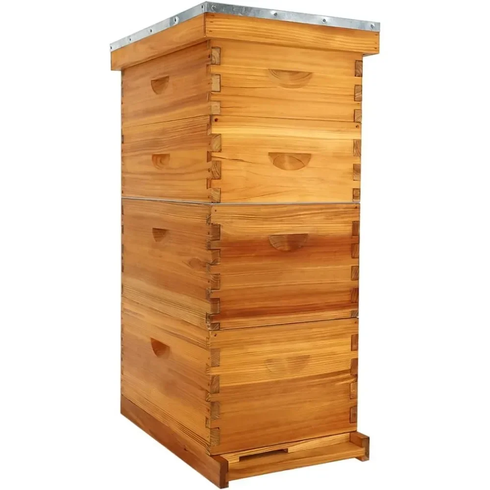 

8-Frame Bee Hives Starter Kit with 2 Deep Bee Boxes 2 Medium Bee Hive Boxes with Beehive Frames and Beeswax Coated Sheet