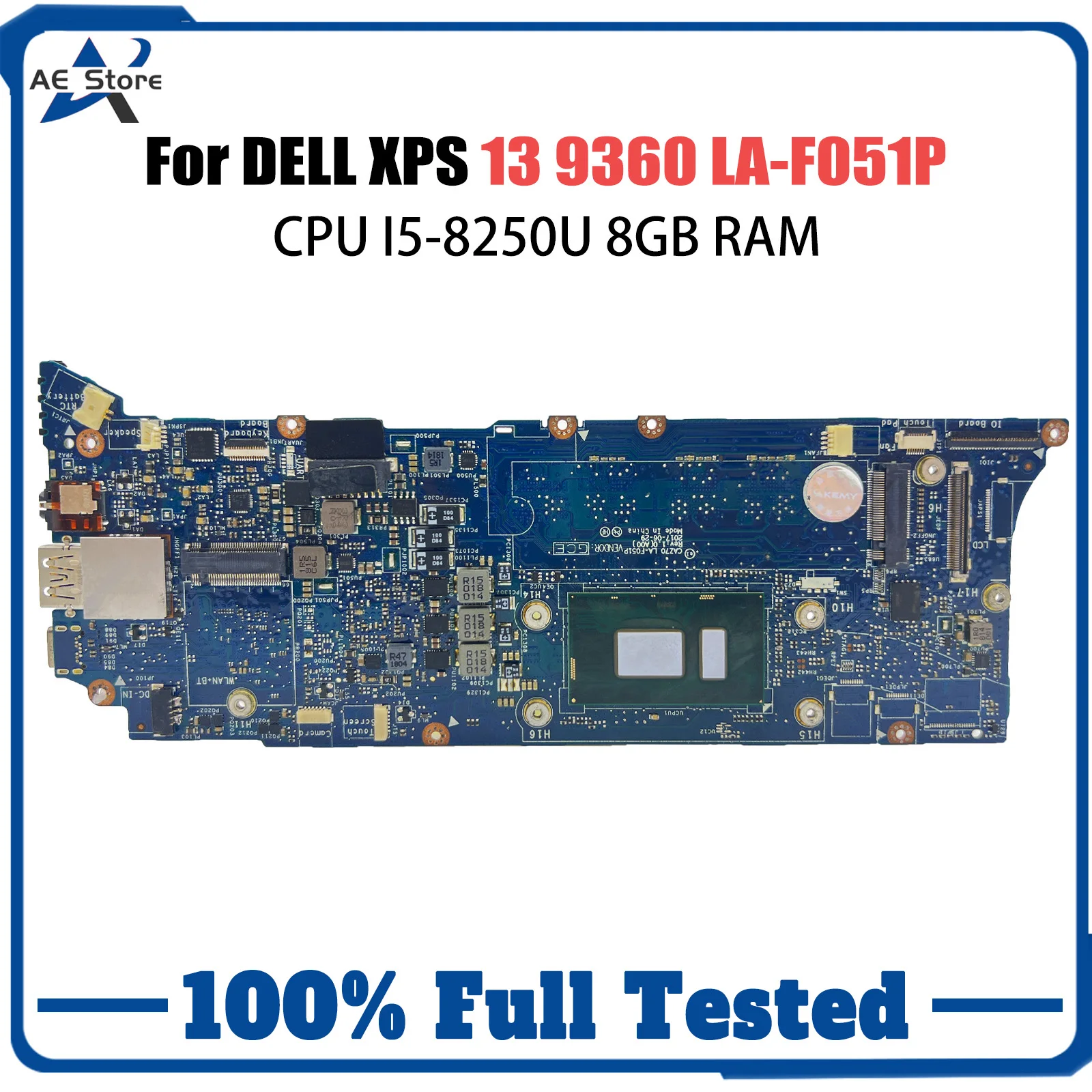 

CN-0D8261 For Dell XPS 13 9360 Laptop Motherboard LA-F051P 0D8261 D8261 I5-8250U CPU 8G RAM Mainboard Fully Tested