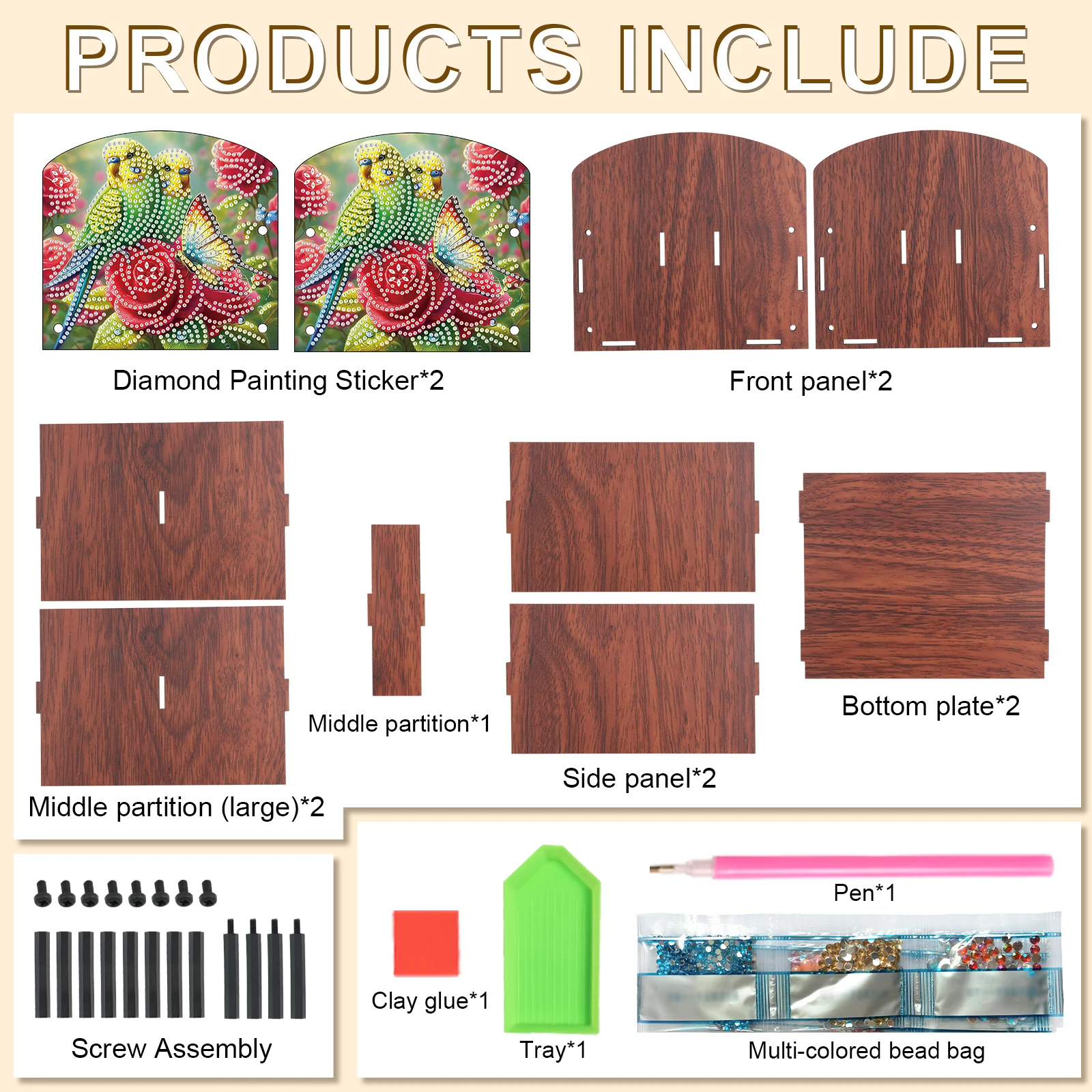 مجموعة صندوق تنظيم اللوحة الماسية، الببغاء الأخضر DIY شكل خاص الماس متعدد المقصورات صندوق تخزين اليدوية ديكور المنزل هدية #3