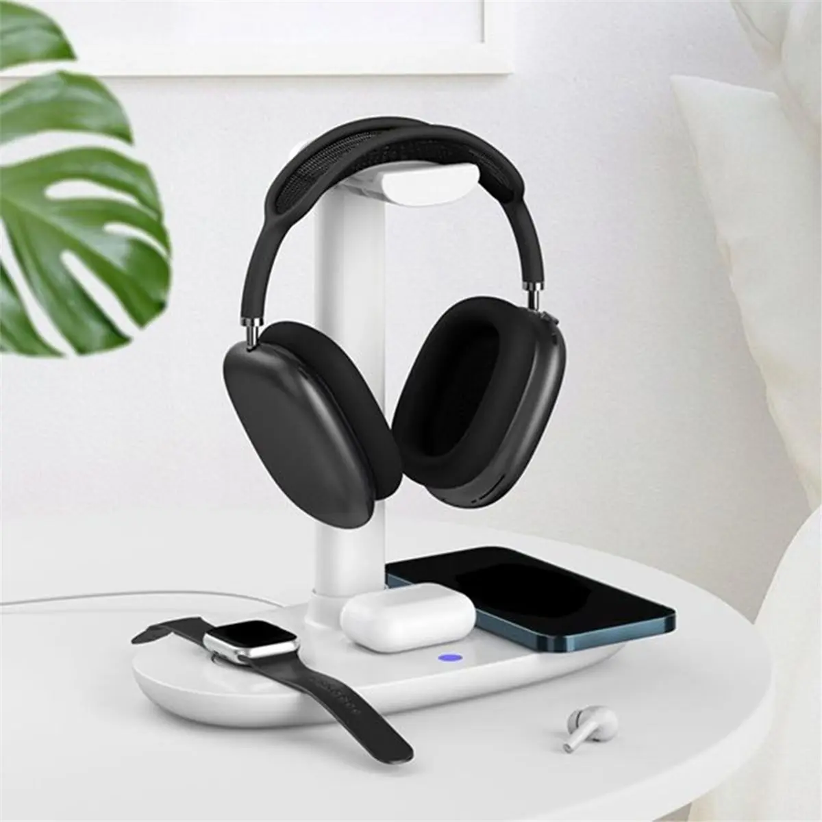 update. Multi Purpose 4 in 1 Wireless Charging Headphone Stand with Detachable Desk Holder for Headsets,Watch Organizer Station