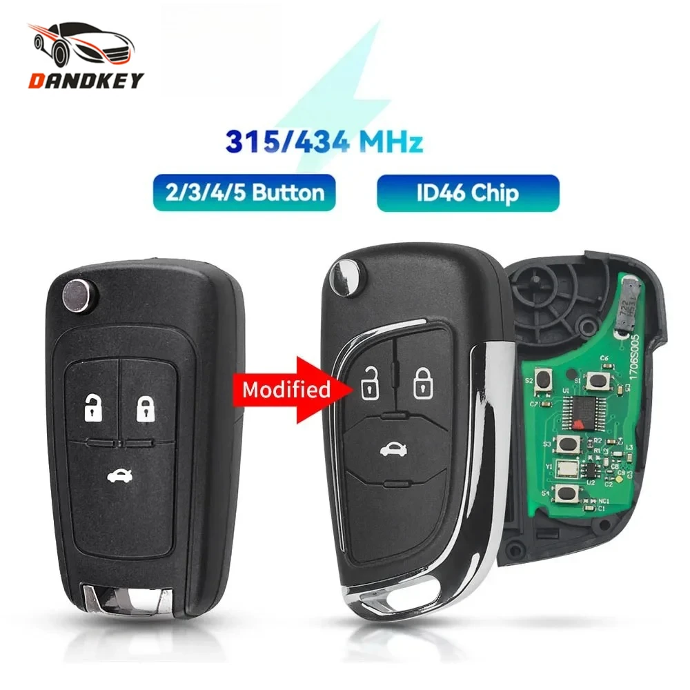 

Автомобильный дистанционный ключ Dandkey DIY для OPEL/VAUXHALL Astra J Corsa E Insignia Zafira C 2009-2016 315/433 МГц ID46 2/3/4/5 кнопочный ключ