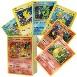 Englische Pokemon-Karte, 1996, Jahr, glänzender Glurak, Pikachu, Mewtwo-Handelskarte, Pokemon-Spielzeug für Kinder