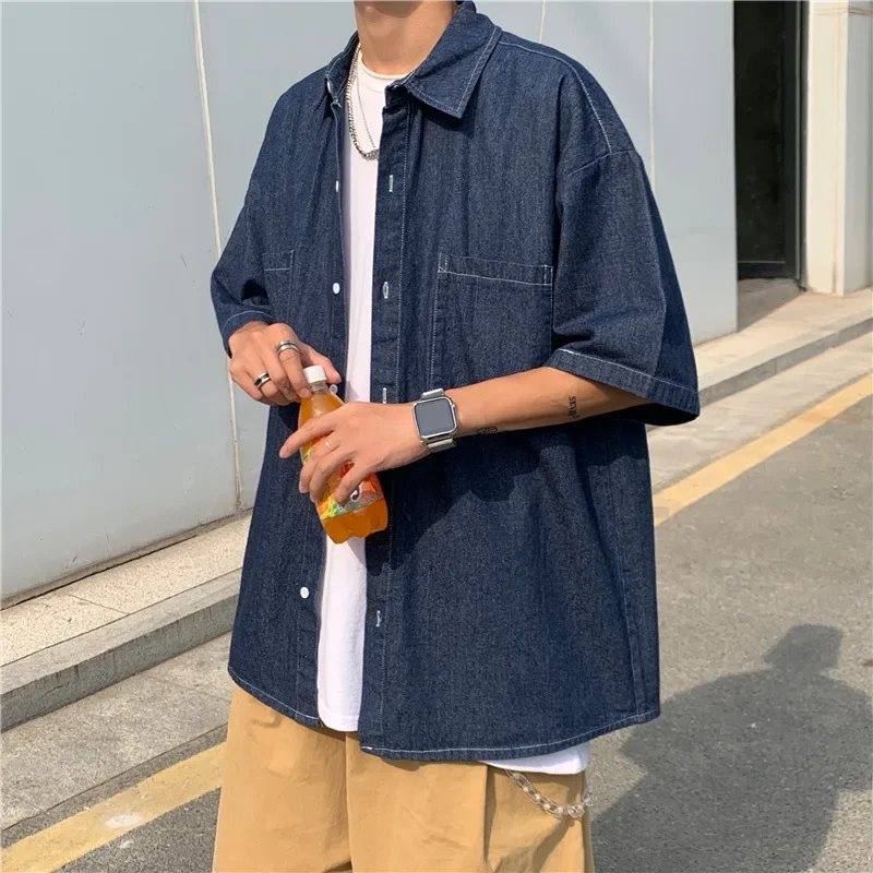 

LIBIELIY Young Cowboy Shirts Men Japanese Loose Retro Thin Plus Size Shirt Men Clothing Casual Denim Jacket Elegant Korean Style