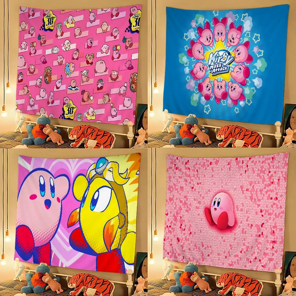 Pink Cute K-Kirbyes Printed Large Wall Tapestry Hanging Tarot Hippie Wall Rugs Dorm Art Home Decor
