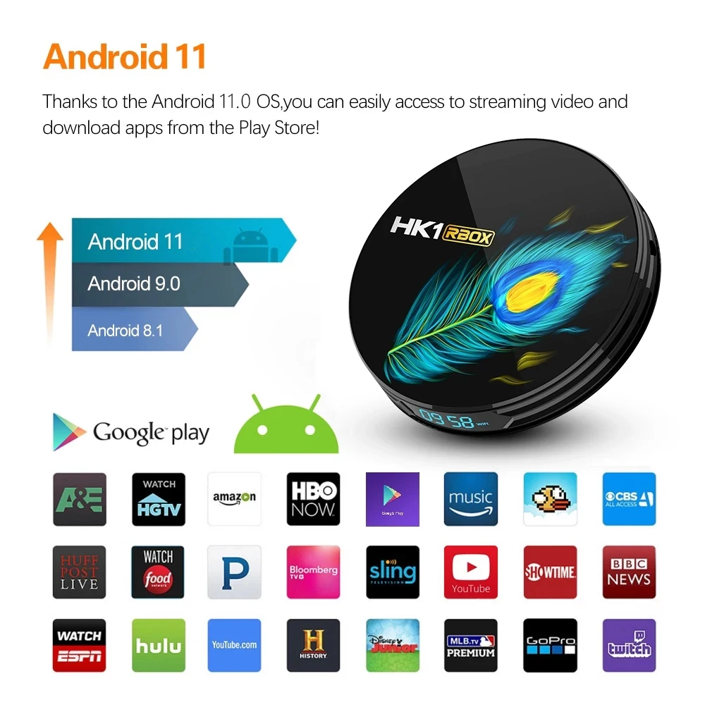 HK1 RBOX R3 Android 11.0 TV Box 4GB RAM 64GB ROM RK3566 Support 8K HD 2.4G/5G Dual WiFi 1000M BT4.0 Set Top Box