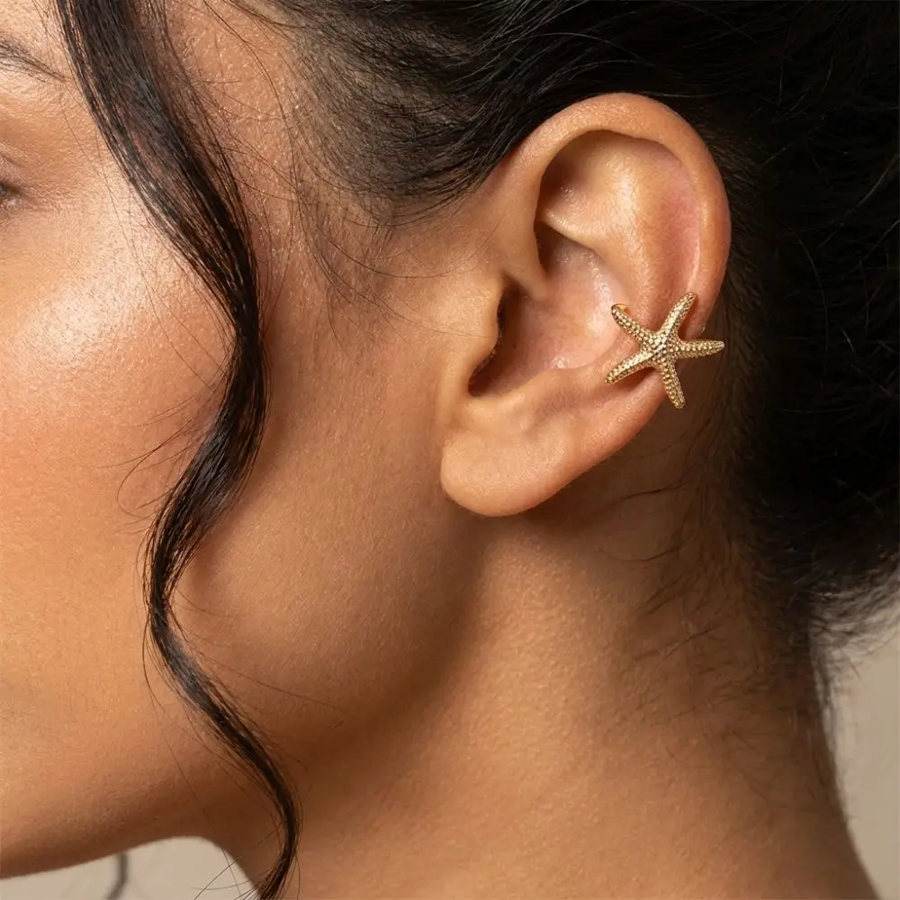 Punk Flower C Shape Ear Cuff Golded Silver Starfish Shell Ring Clip Minimalism Metal Stud Earrings Wear