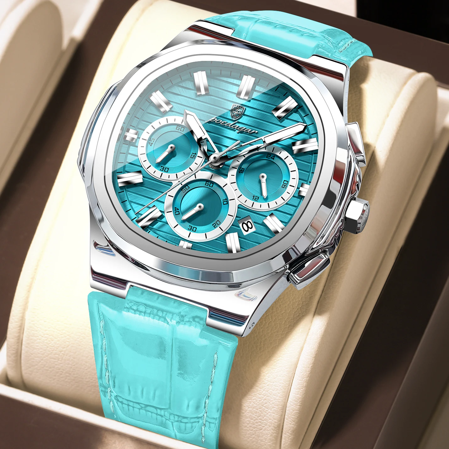 POEDAGAR Top Original Man Watch Leather Waterproof Luminous Fashion Men Clock Date Chronograph Quartz Sports Men's Watches Reloj