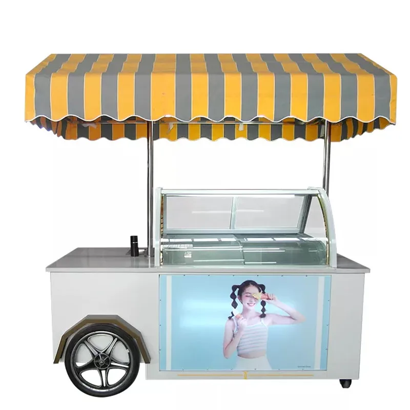 2023 New Custom Mobile Ice Cream Cart for Sale Popsicle Ice Cream Freezer Display Showcase Dessert Food Cart Kiosk with Wheels