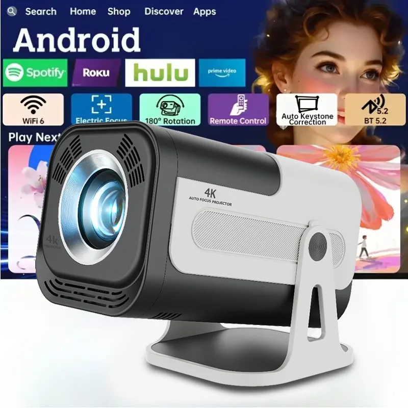 

Мини-проектор HY320 с разрешением 720P, Android 13, WiFi6, BT5.0, 300 ANSI, 180° ° Портативный домашний кинотеатр с поддержкой 4K и функцией поворота для использования на улице