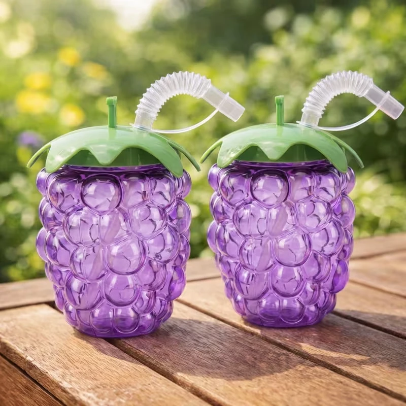 

6Pcs Grape-Shaped Straw Cup for Hawaiian Beach Pool Birthday Party Decoration Tropical Drinking Cups Outdoor Wedding Supplies