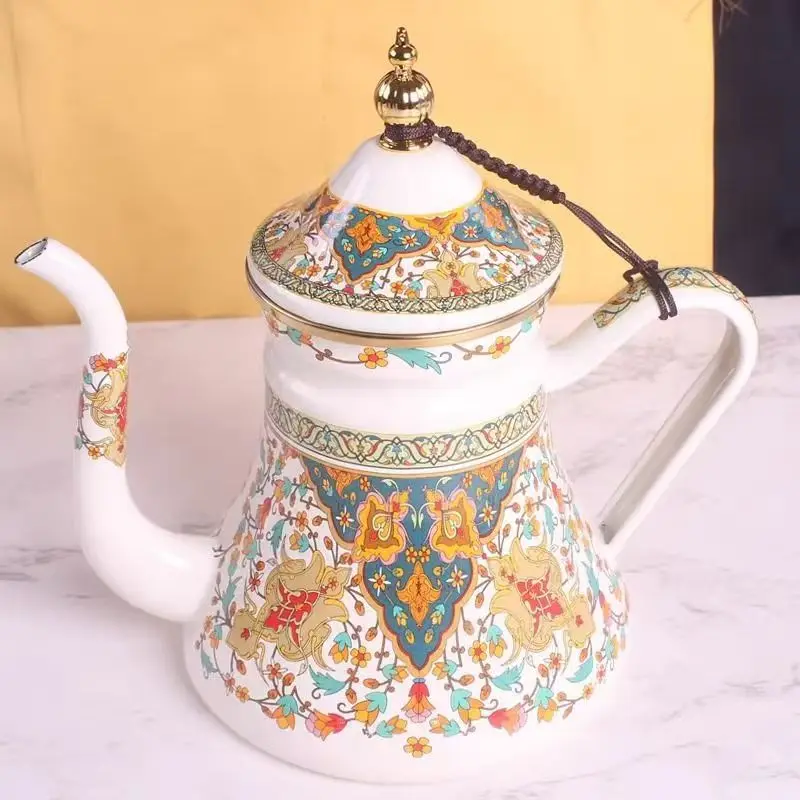 LMM ethnic style enamel milk tea pot boiling water coffee making tea cool kettle