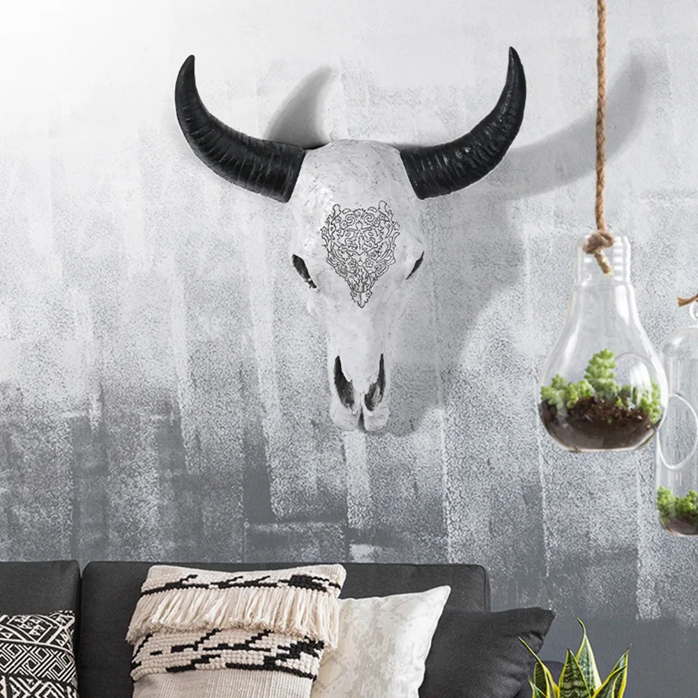 BAAJ-Ox-Head Wall Hanging Sculpture Skull Bull Statue Retro Decorative Article Animal Living Room Decoration