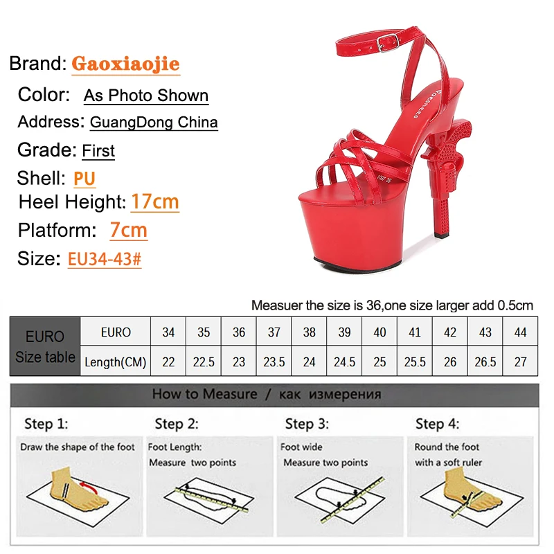 Gaoxiaojie Model Gun Heel Shoes Sexy Nightclub High Heels Thick Platform Women Dress Stilettos Narrow-band Sandals  Large Size