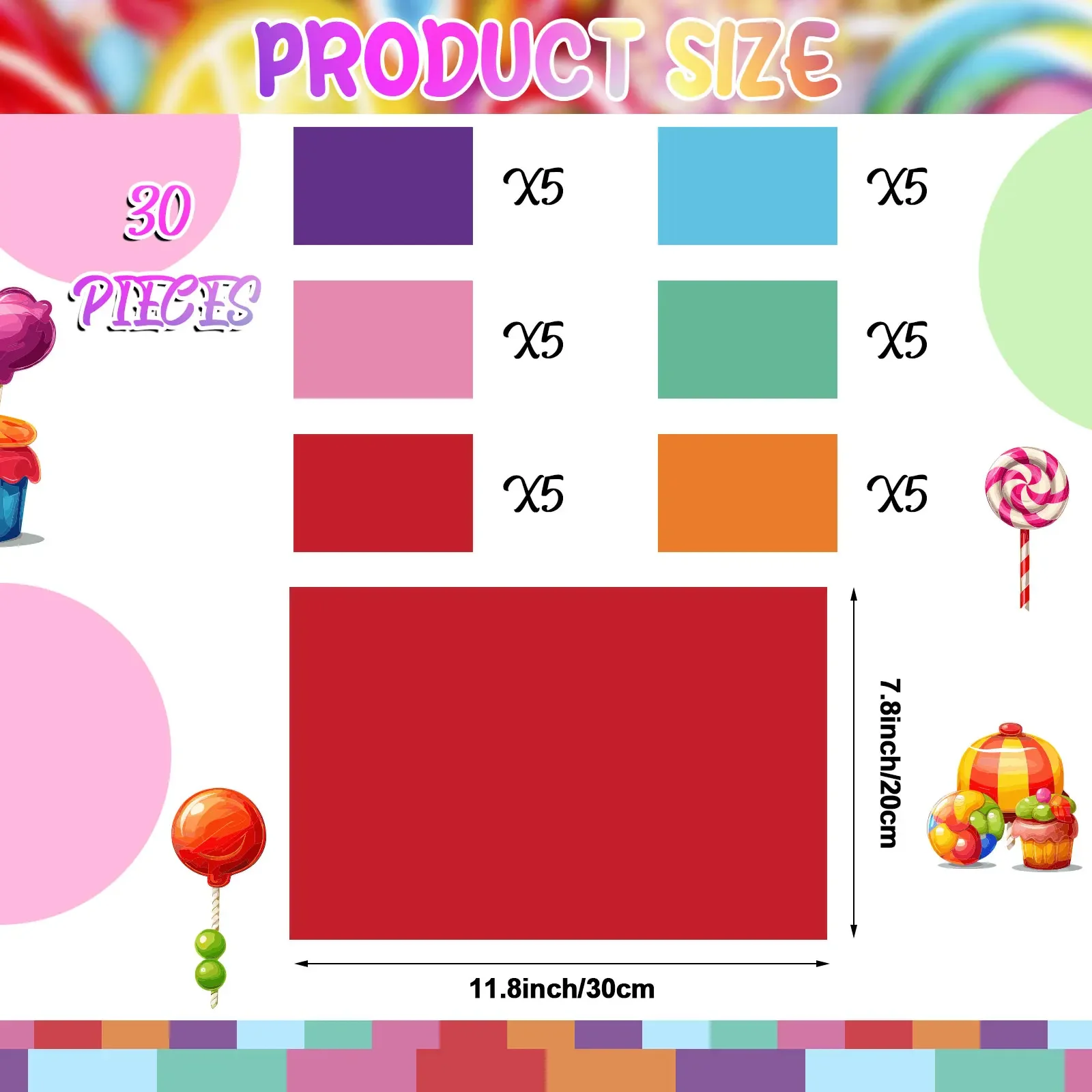 30 قطعة من ملصقات الأرضية البلاستيكية الملونة كاندي لاند تحت عنوان ديكورات الحفلات لون الباستيل كانديلاند المدرج البساط المدخل عداء