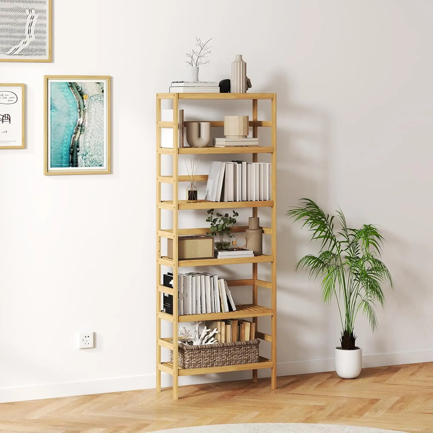 

Adjustable Bamboo Shelf, 6-Tier Multifunctional Storage Rack for Bathroom Kitchen Living Room Plant Holder
