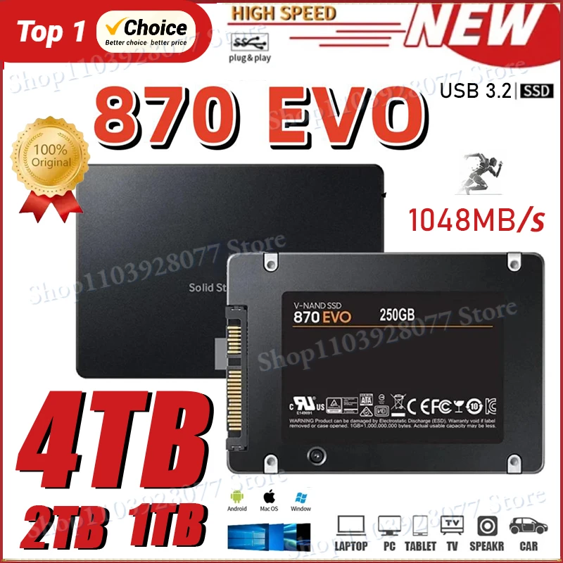 외장 내장 하드 드라이브용 SSD 870 EVO 하드 디스크, Sata3 인터페이스, 휴대용 고속 솔리드 스테이트 드라이브, 노트북 ps5 용, 4TB