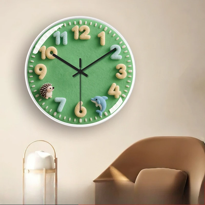 Creative Cartoon Wall Clock for Living Room Cream Style Home Kids Luxury Minimalist Hanging Clock High-End Decorative Timepiece