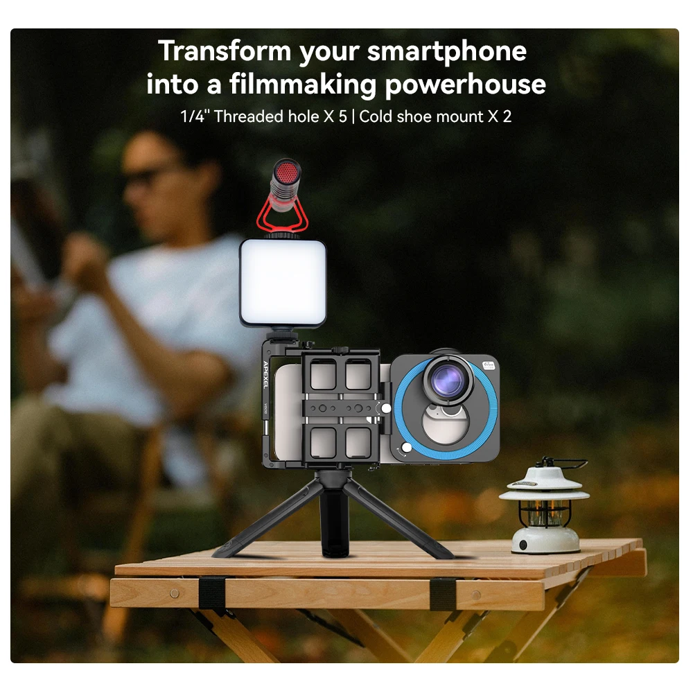 APEXEL-Kit de vídeo Universal de Metal para teléfono inteligente, jaula para Vlog, estabilizador de teléfono multifuncional para iPhone y Android