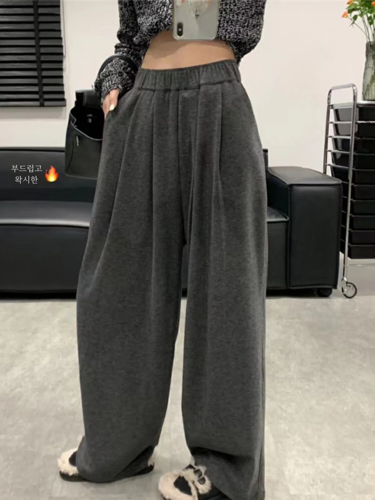 2023 Winter Solid Glutinous Rice Velvet Yamamoto Pants Casual Pants Pants Women Fashion Slimming Versatile European Goods Loo...