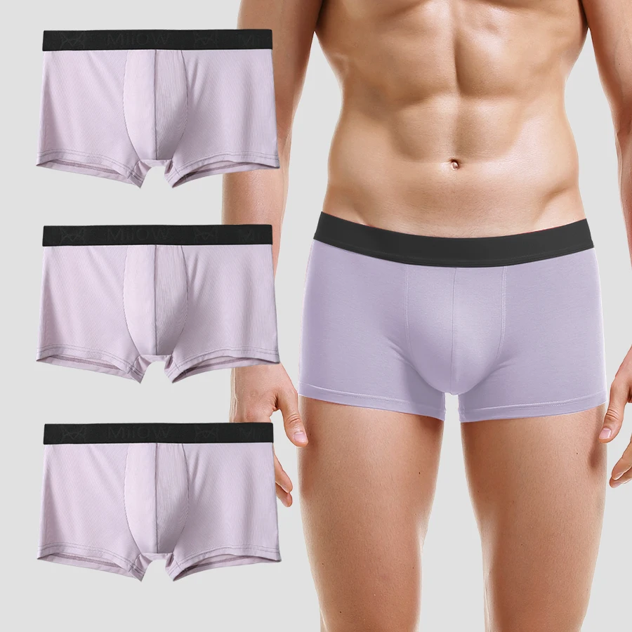 3PC Men's underwear with ice silk, comfortable, breathable, sporty, trendy and personalized. Summer thin, flat-angled slit