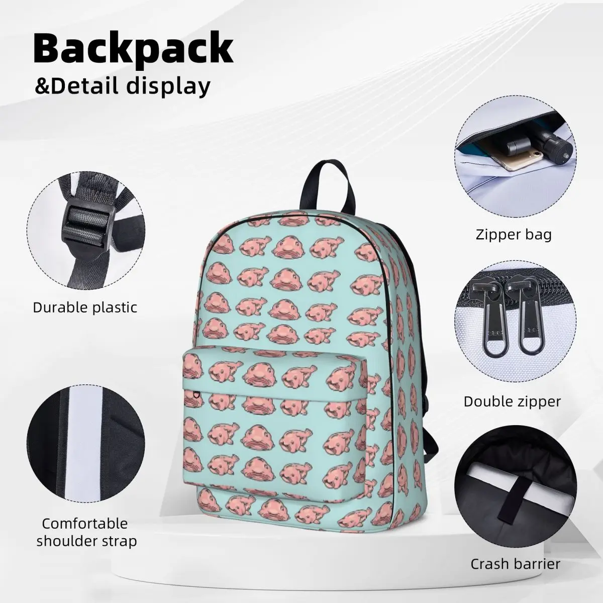 Blob Fish Pattern Backpack Boys Girls Bookbag Children School Bag Kids Rucksack Laptop Rucksack Shoulder Bag Large Capacity