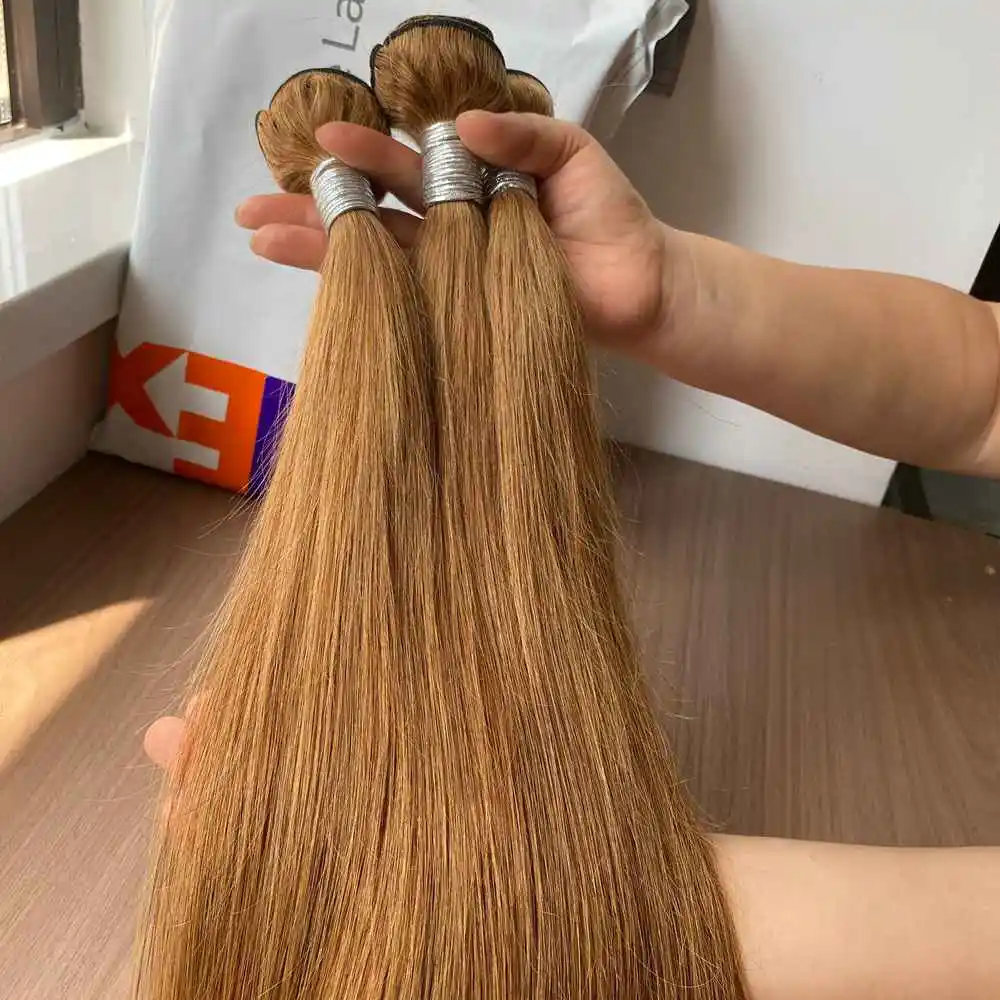 # 27 حزم من شعر طبيعي مفرود 3 حزم 8-30 بوصة 100 جرام/حزمة البرازيلي عذراء العسل وصلات شعر أشقر نسج الشعر الذهبي