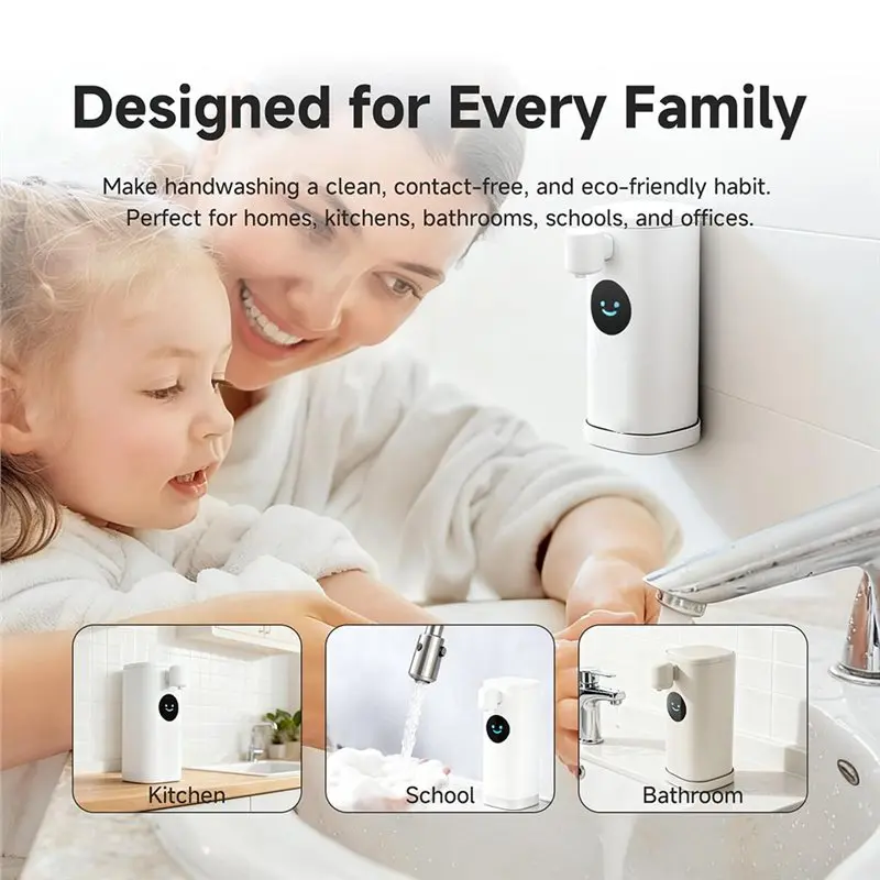 

LLCS-Automatic Foaming Soap Dispenser Touchless Smart Hand Soap Dispenser With LED Smile Timer Type-C Rechargeable Waterproof