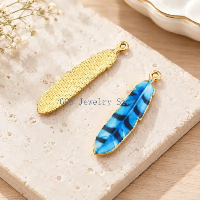 F2TD Jewelry-Making Feather Pendants Charm with Top Rings for Necklaces, Decorative Bags, Keychains, and Hanging Craft Projects