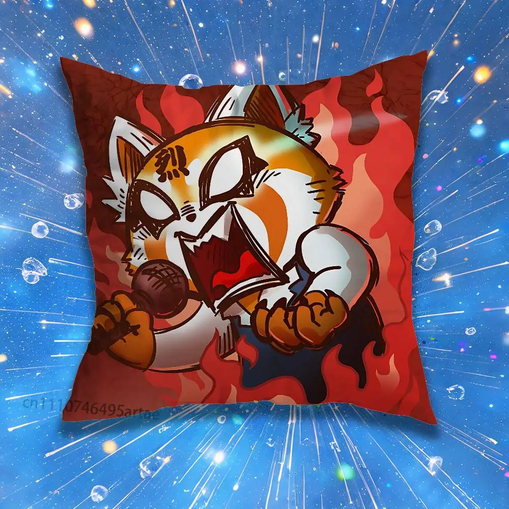 Fur collar fox Aggretsuko Cartoon Singer Anime Pillow for Sofa Seat Chair Decorative/Modern Home Decor Print Throw Cushion