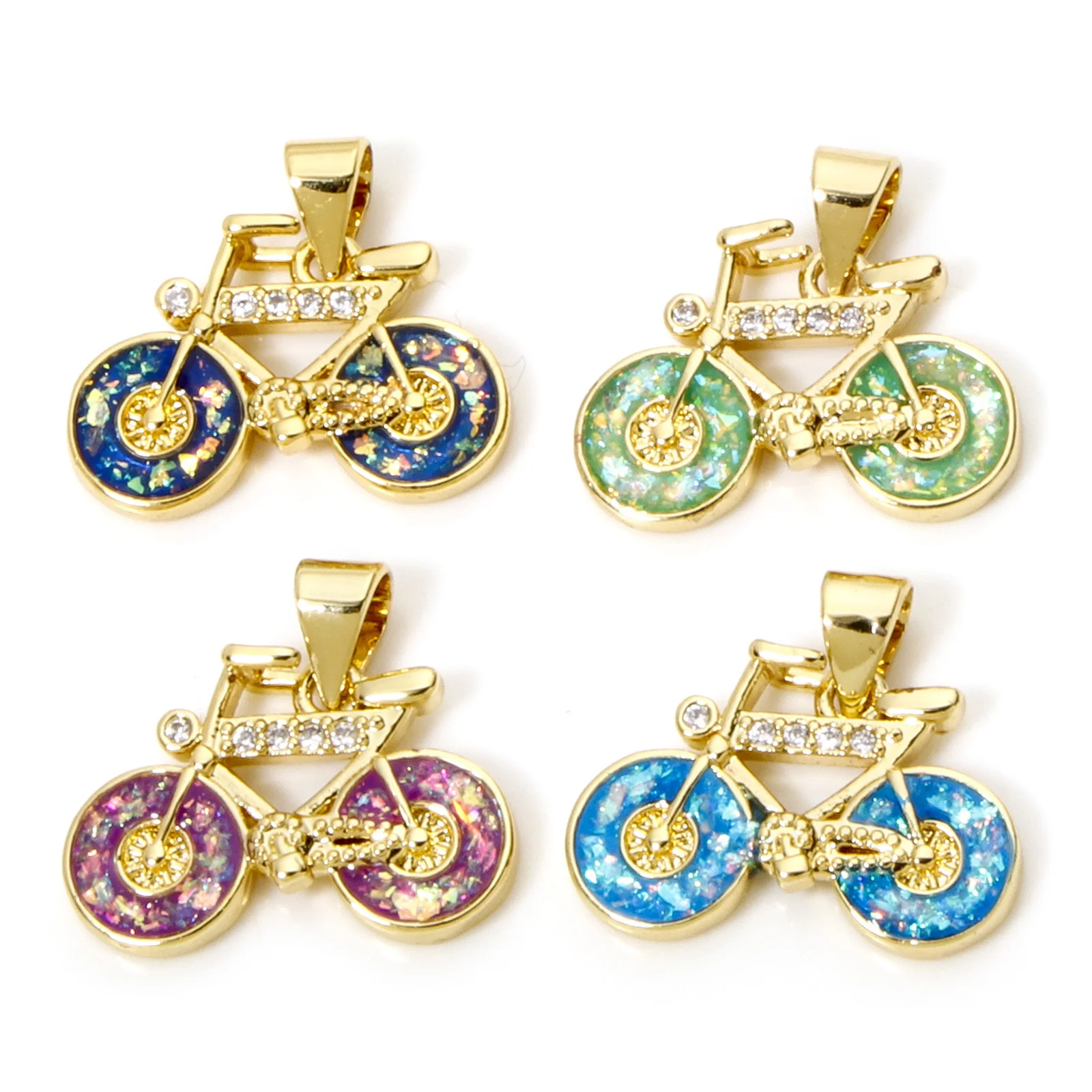 1pc Brass Charm Gold Color Transport  Imitation Opal Multicolor Pendant DIY Necklace For Women Men Jewelry 19mm x 17mm