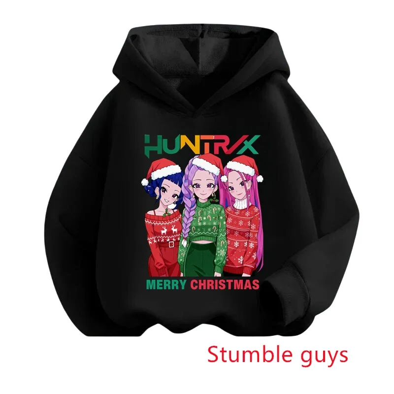 الأولاد Kpop شيطان الصيادين الاطفال هوديي 3-12Y الخريف الشتاء عيد الميلاد الدافئة لينة سانتا طباعة مريحة مقنعين البلوز ​