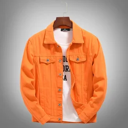 Top Denim Jacket Men Women Clothes 2023 Autumn Fashion Cowboy Coat Spliced Purple Orange Loose Jean Jacket Men's Denim Jacket