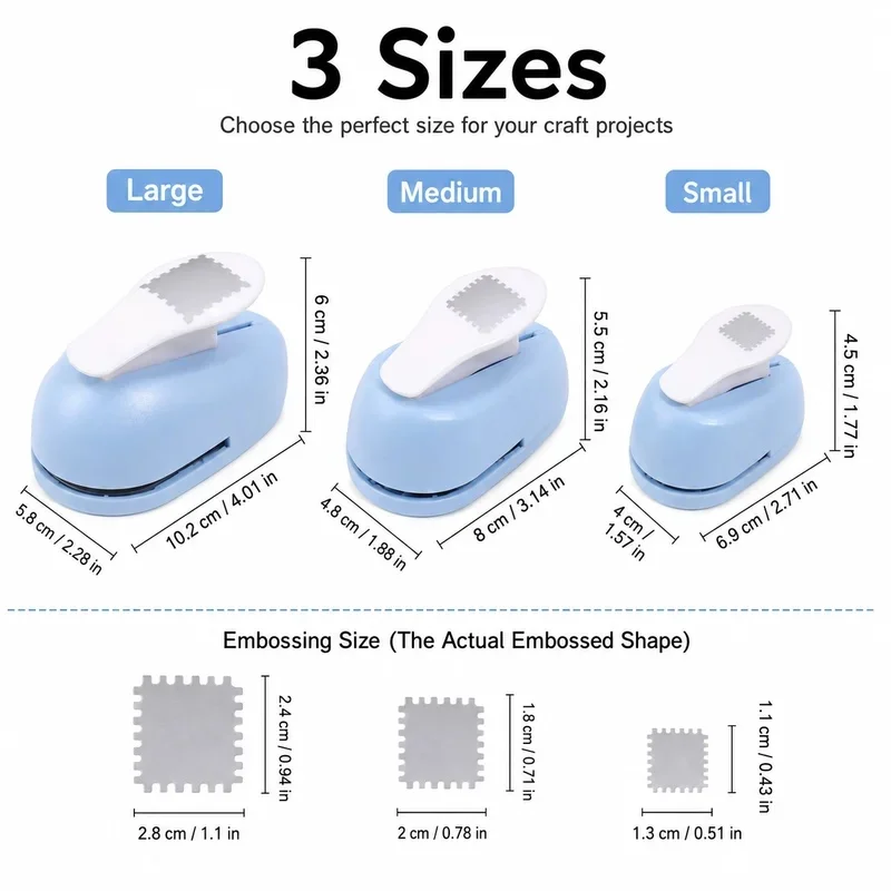 3 Sizes Postage Stamp Shape Craft Punch, Lever Action Scalloped Paper Punch For Scrapbooking, Diy Card Making Paper Craft Tool