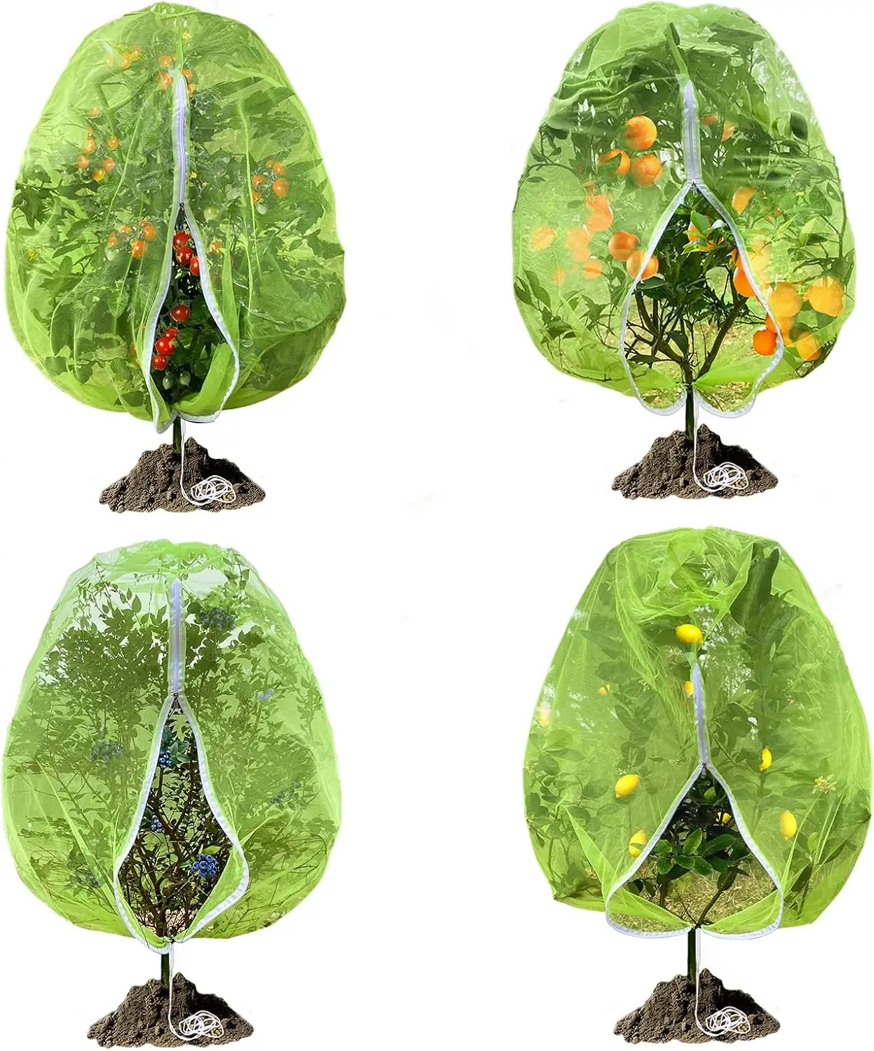 

3.9 x 3.3 ft Blueberry Bush Netting with Zipper & Drawstring, 4-Pack Garden Mesh Plant Protector from Birds & Insects