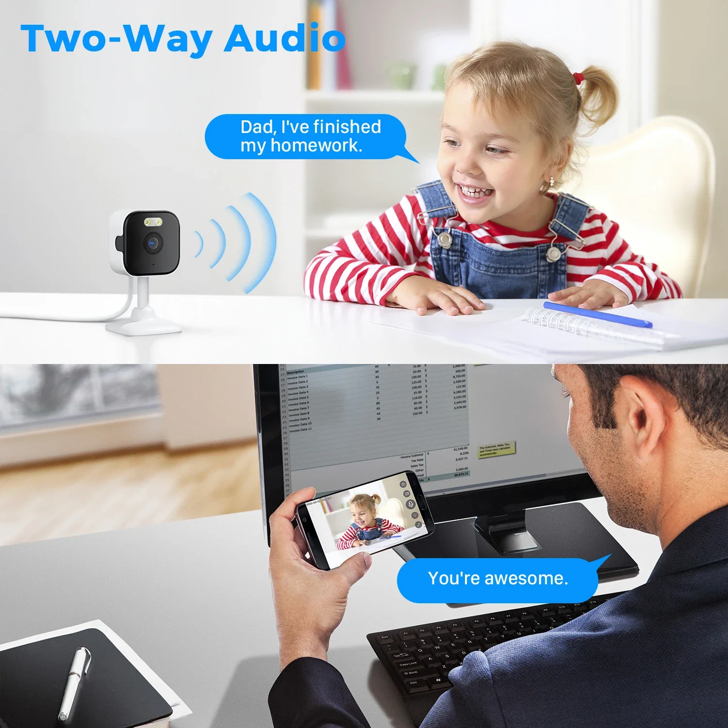 3MP WiFi Security Camera Indoor Smart IP Smart IP Camera with Motion Detection Night Vision Two-Way Audio Baby Monitor Supports