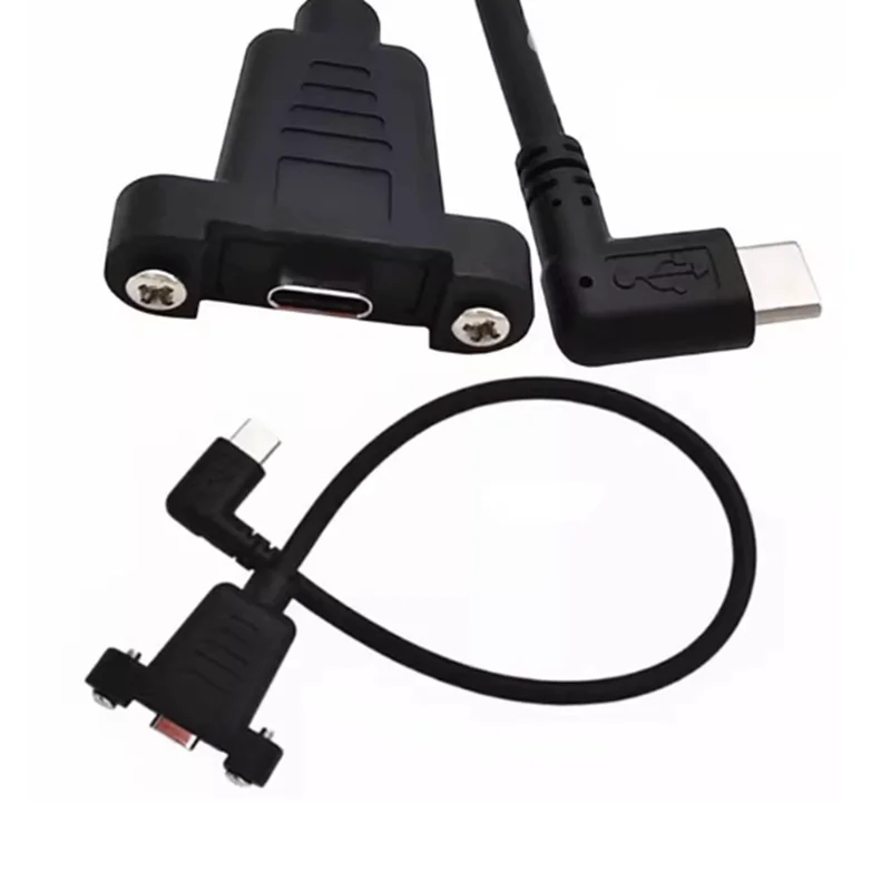 

Usb 3.1 Type-C Удлинительный кабель для передачи данных «папа-мама» Удлинительный кабель под прямым углом 90 градусов с отверстием для винта в панели 480 Мбит/с 0,3 м