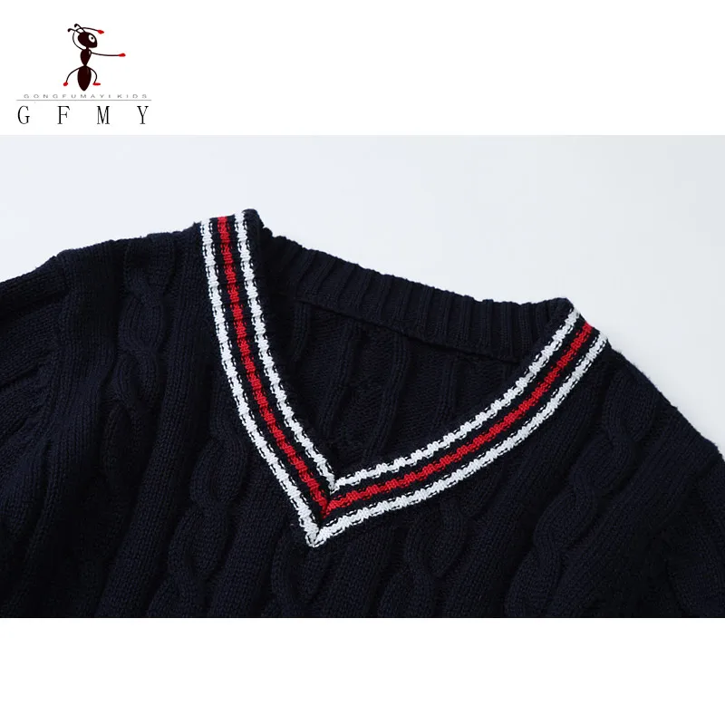 2022 GFMY Autumn Winter Boys Girls Knitted Sweater Mink Velvet Warm Long Sleeve Tops Children\'s V- neck Pullover Knitwear