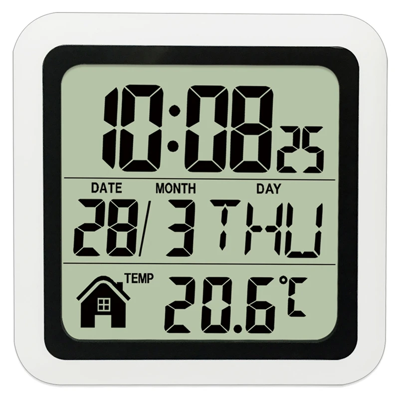 Grande relógio de parede impermeável do banheiro, para bancada do banho, medidor de umidade da temperatura à prova de umidade, relógio do relógio da sucção