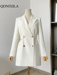 Veste droite longue à Double boutonnage, nouvelle collection printemps-automne, manteaux à la mode, costume noir et blanc, vêtements pour femmes, haut élégant