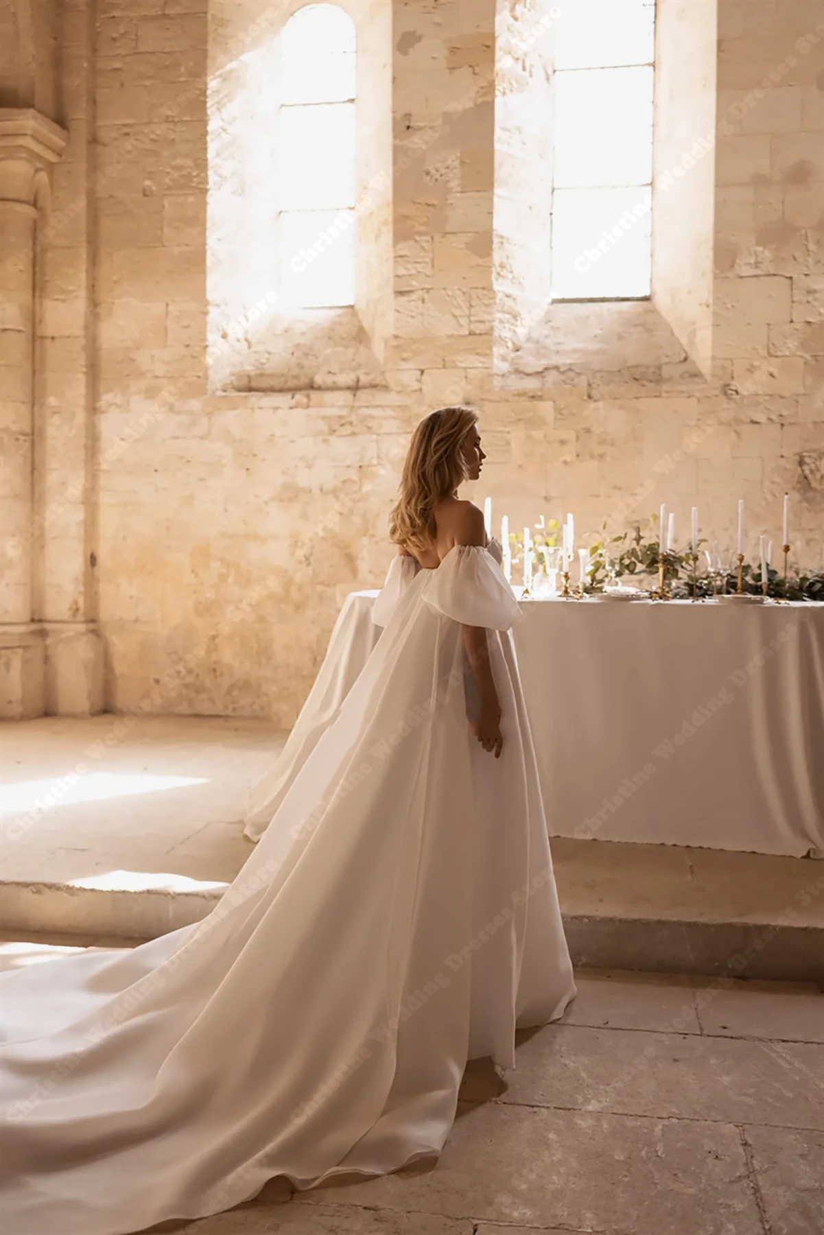 Vestidos de casamento estampados com flores, apliques sem mangas, fora do ombro, vestidos de noiva fofos, robe sólido sem encosto, luxo, mais novo