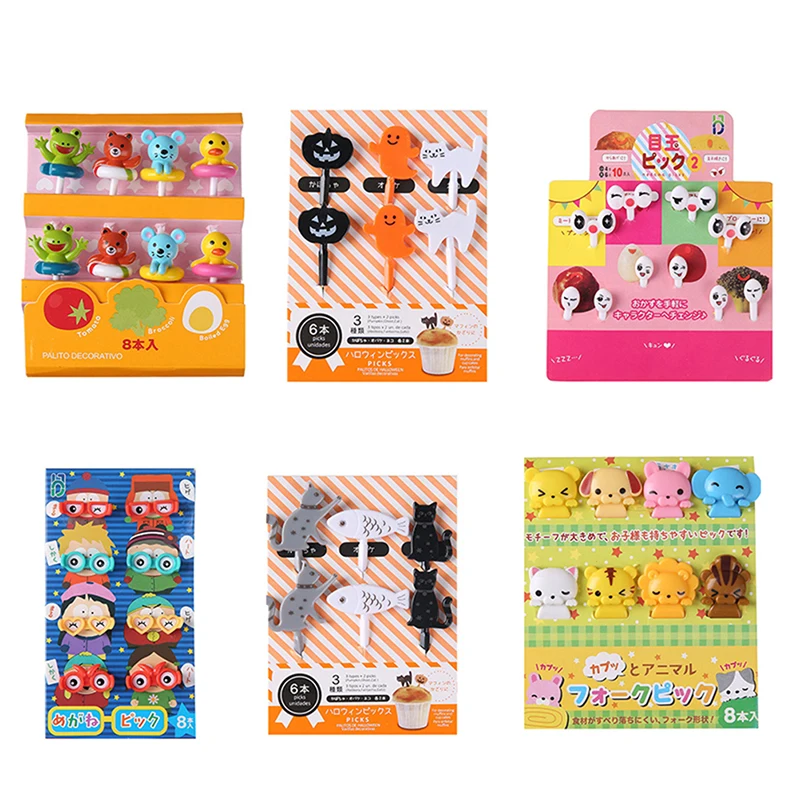 10/8/6Pcs Bento Vegetable Crockery Cute Mini Toddler Children Fruit Forks Toothpicks Kids Food Picks Cartoon Animal Fruit Forks