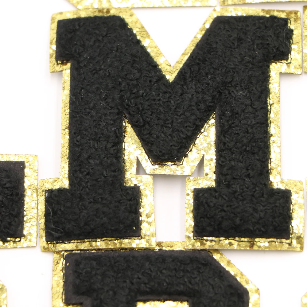 1PC 8CM Black Letter Patches Chenille Embroidered Patches For DIY Clothing Bags Jacket Iron On Clothing Accessoriesdiy craft