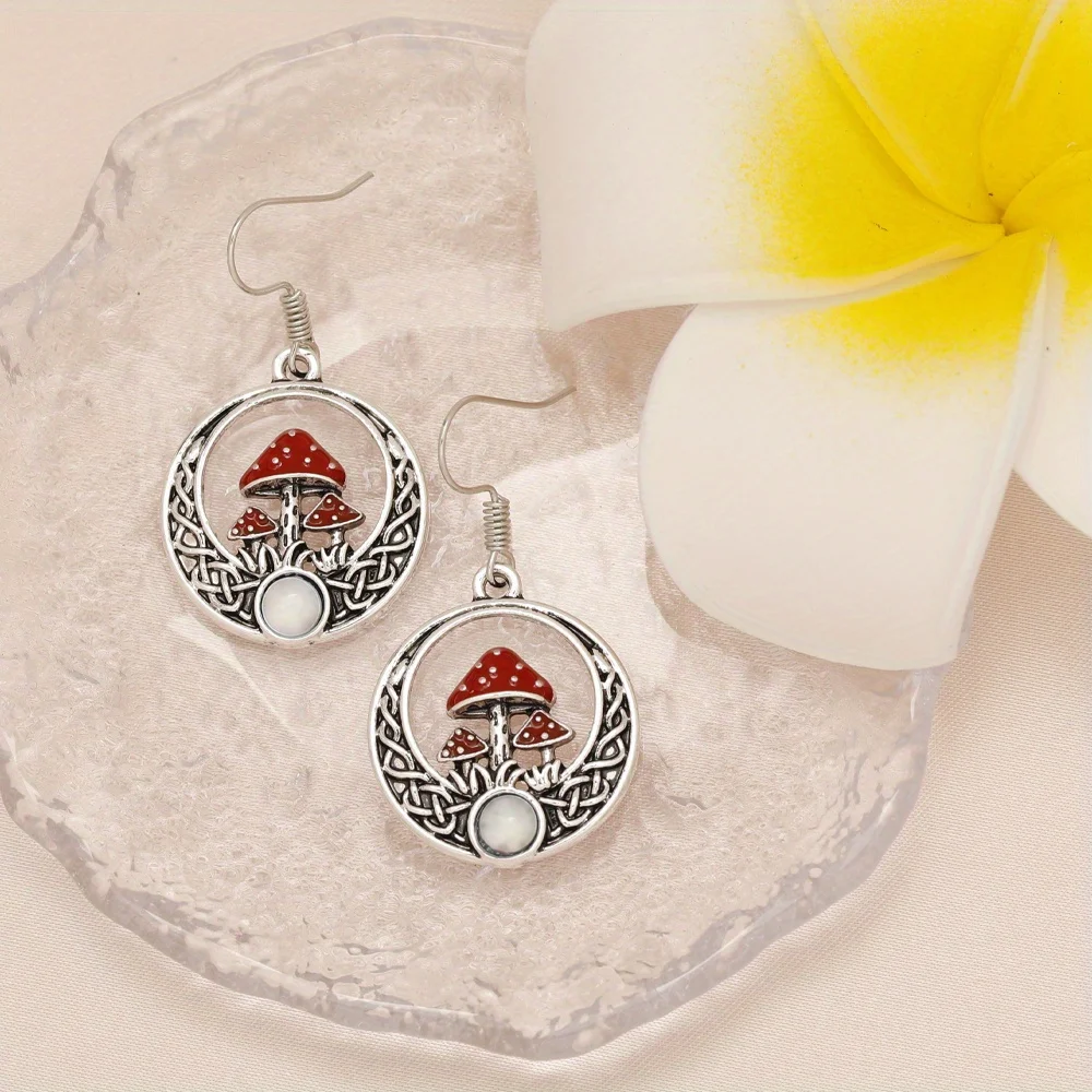 1 Pair of Cute Red Mushrooms Round Dangle Earrings Birthday Gift Anniversary Party , Jewelry, Niche Style Hot List, Bestselling